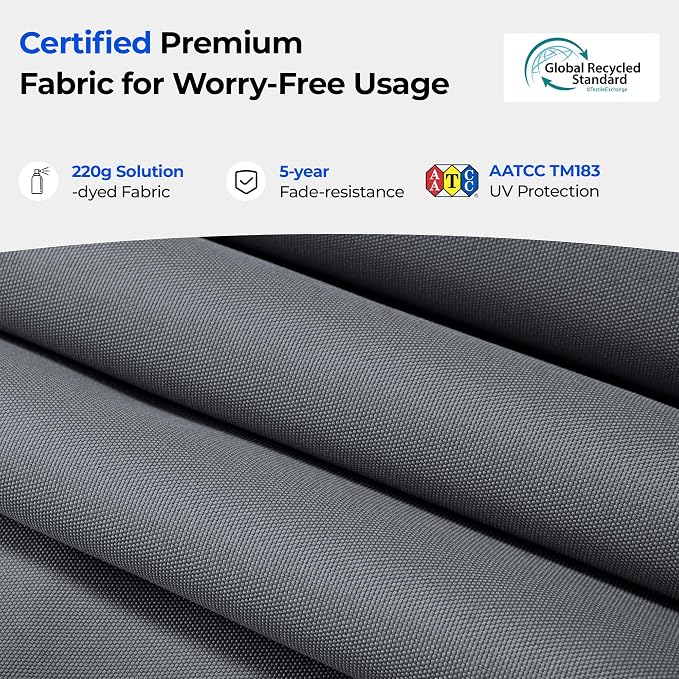 HOMSHADE 3-Tier Patio Umbrella with Solar Lights(Grey,No Base) | 5-Year Fade Resistant;32 LED Lights;Windproof;8 Thicker Ribs;UPF50+;Pool Garden Deck