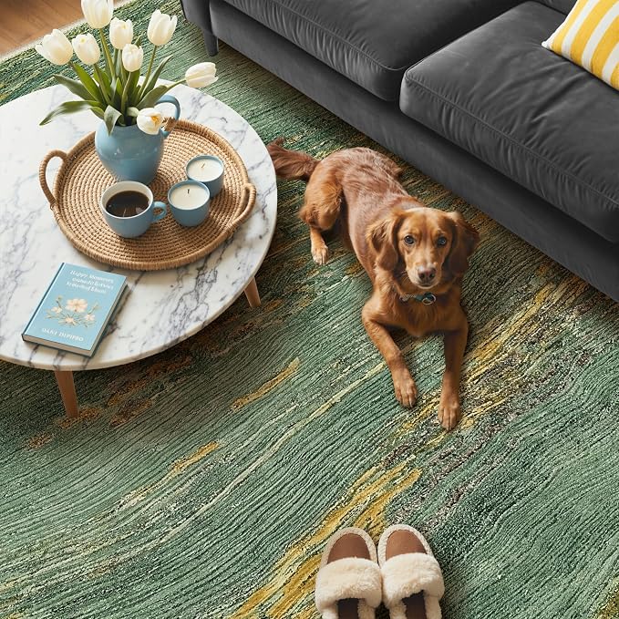 BEIMO 2x3 Washable Doormat Rug for Entryway, Wave Abstract Teal Gold | Soft Machine Washable Modern Area Rug,Streaks Pattern Non Slip Indoor Small Carpet for Entrance,Bathroom, Bedroom