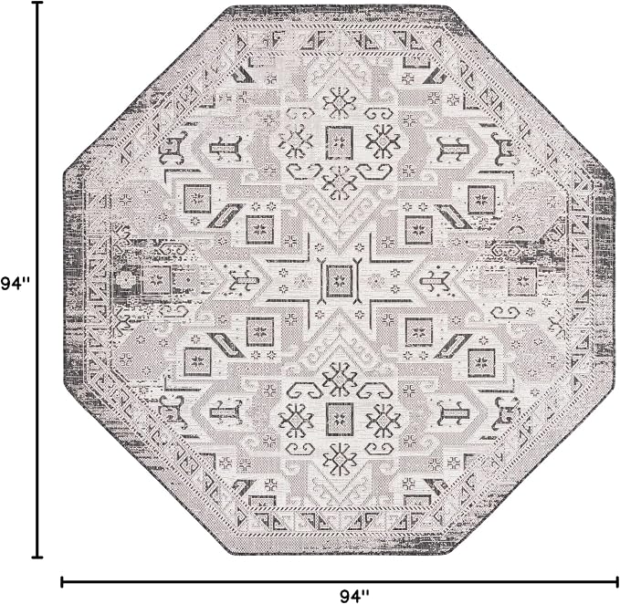 Unique Loom Outdoor Aztec Collection Area Rug - Coba (7' 10" Octagon, Charcoal Gray/ Ivory)