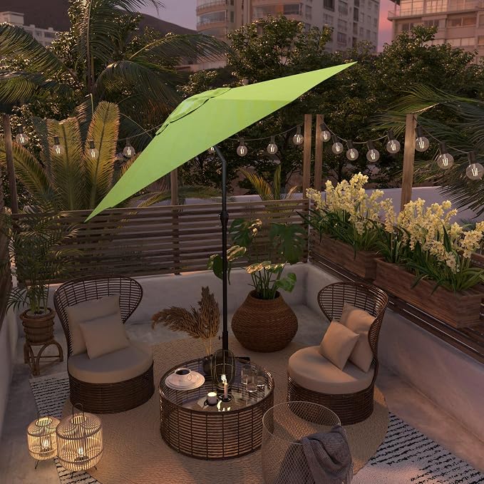 Sunline 9 ft Patio Umbrella with Crank & Push Button Tilt, Outdoor Market Umbrella with UV Protection & Wind Vent, Metal Frame for Deck, Pool & Table, Lime