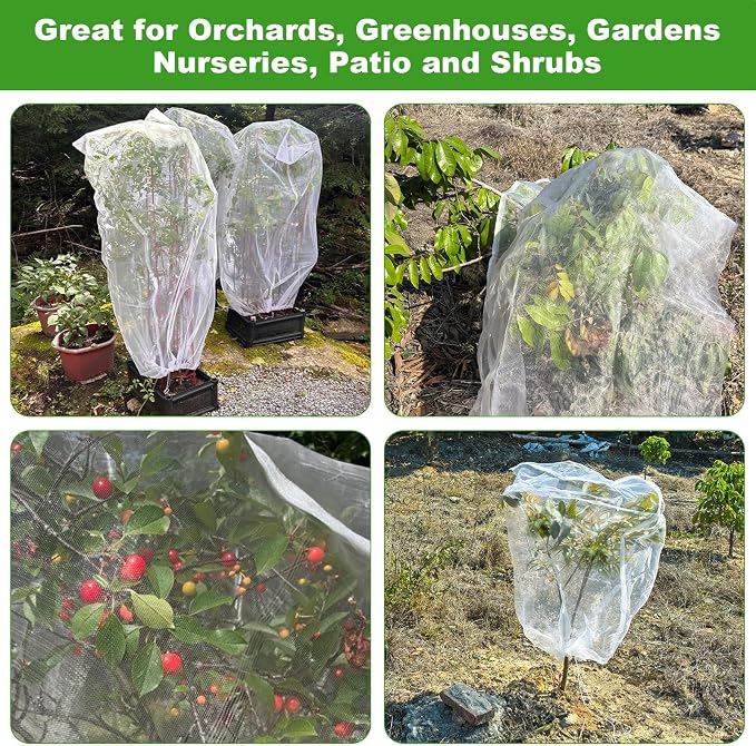 Large Fruit Tree Netting, 2 Pack 10x10Ft Garden Netting Pest Barrier Mesh Covers Bags with Zipper and Drawstring Insect Bird Cover Netting Plant Protection Covers for Vegetables Bushes