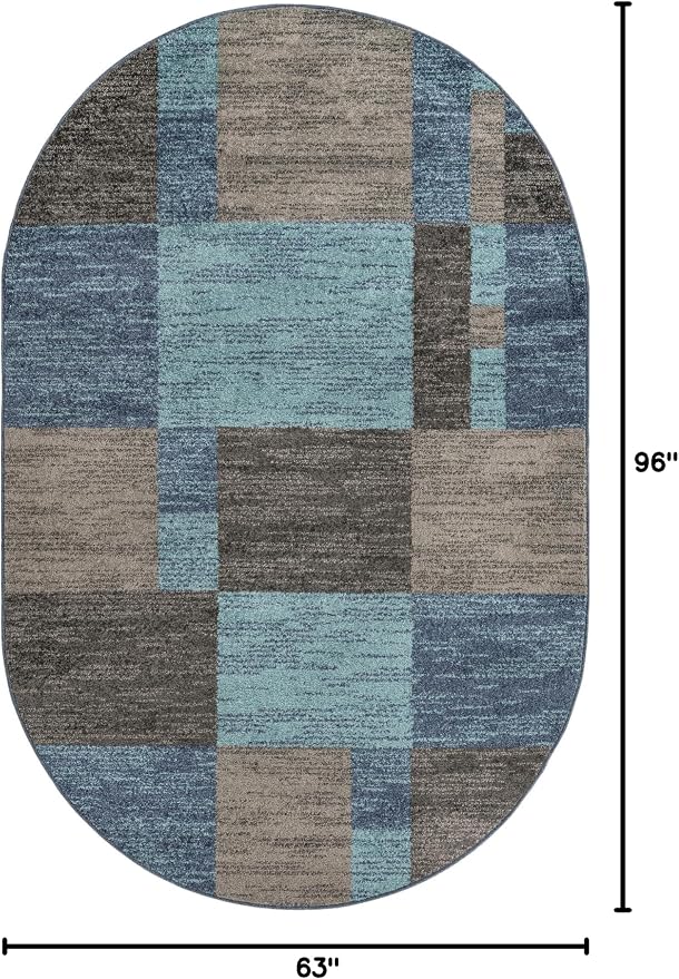 Unique Loom Autumn Collection Area Rug - Providence (5' 3" x 8' Oval, Blue Gray/ Light Brown)