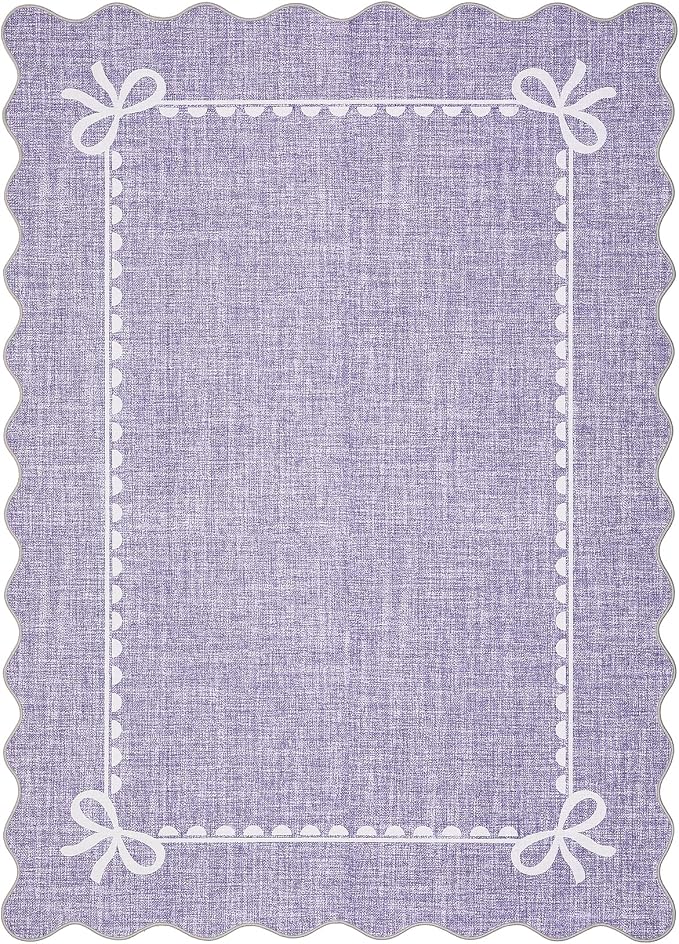 GarveeHome Scalloped Bow Rug 5x7 Washable Purple Rugs for Girls Bedroom | Non Slip Soft Low Pile Indoor Carpet for Living Room Nursery Decor Hallway Kids Room College Dorm Playroom