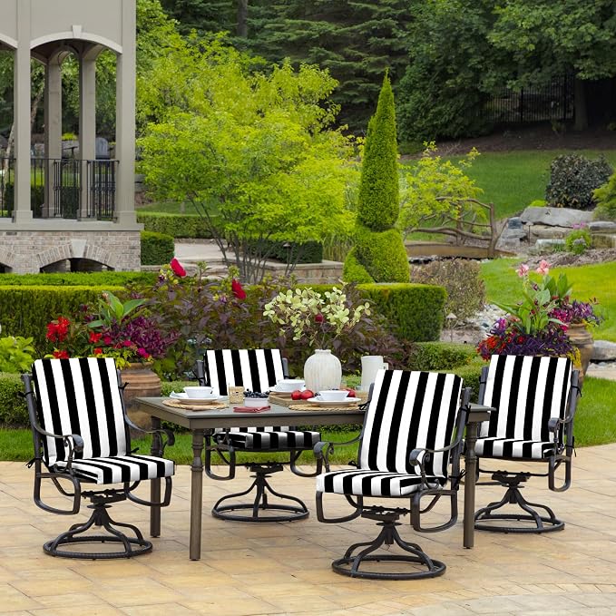 Arden Patio Dining Outdoor Chair Cushions, 20x44, Rain-Proof Seat Pad, Fade-Resistant Outdoor Cushion Black Cabana Stripe