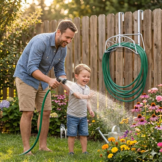 Garden Hose Holder, Metal, 2PCS White | Heavy Duty Detachable, Holds 160 FT, For Expandable & Flexible Hoses, Wall Mount or Hanger