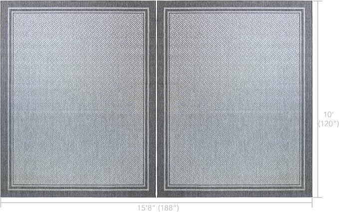 Gertmenian Indoor Outdoor Classic Flatweave Area Rug, Stain & UV Resistant Carpet, Deck, Patio, Poolside & Mudroom, 8x10 Ft Large, Simple Border, Silver Gray, 21908P2