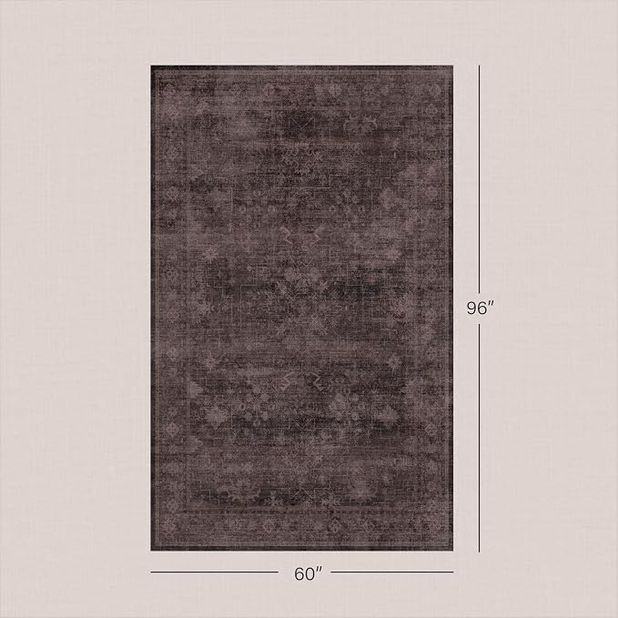 Boho 5x8 Dark Taupe Brown Area Rug for Living Room, Bedroom & Dining Room, Neutral Vintage Distressed Geometric Carpet, Machine Washable, Non Slip Rubber Backing, Stain Resistant, Ultra Soft