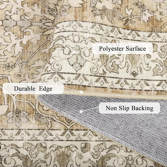 U'Artlines 2' x 8' Boho Hallway Runner Rug Non Slip Runners,Cream Tan | Washable, Vintage Farmhouse Kitchen Rug Accent Area Carpet for Entryway Laundry and Living Room