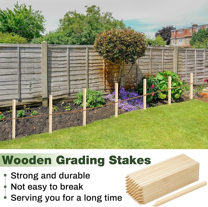 Colingmill 48 Pieces Wooden Garden Stakes 18 x 0.75 Inch Grade and Survey Stakes Wooden Garden and Sign Posts for Plant Support Silt Fence Yard Farm Survey Boundaries Baselines