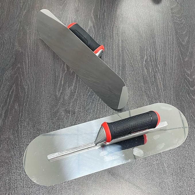 2 Pieces Pool Trowel, 0.7mm Thickness Stainless Steel Flat Finishing Trowel Set with Rubber Handle, Concrete Hand Tools for Drywall Repairs and Spreading