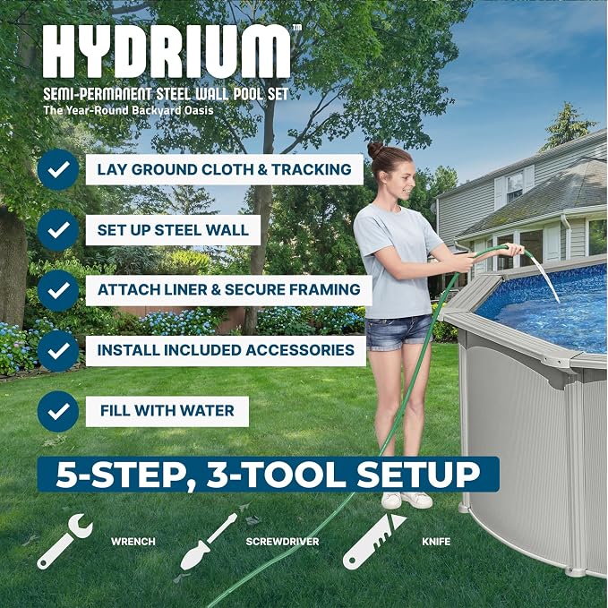Bestway Hydrium 15' x 48" Steel Side Wall Above Ground Pool with Pump | Semi-Permanent All-Season Swimming Pool with Galvanized Steel Frame - Sand Filter Pump, Ladder, Cover, and Skimmer Included