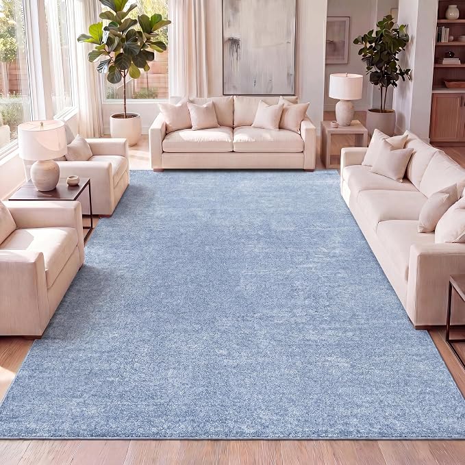 JONATHAN Y Haze Solid Low-Pile Classic Blue Indoor Area Rug 12x15, Coastal,Bohemian,Minimalist,Classic, Easy-Cleaning for Living Room,Bedroom,Kitchen,Pet Friendly,Non-Shedding (SEU100F-15)