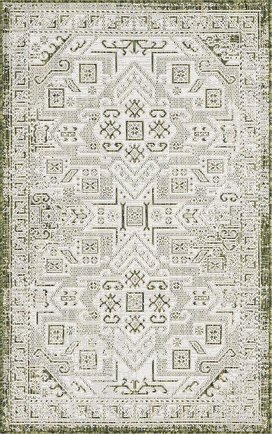 Unique Loom Outdoor Aztec Collection Area Rug - Coba (3' 3" x 5' 3" Rectangle, Green/ Ivory)