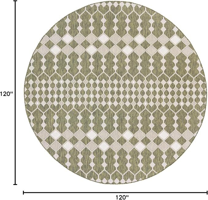 Unique Loom Outdoor Trellis Collection Area Rug - Traliccio (10' Round, Green/ Ivory)