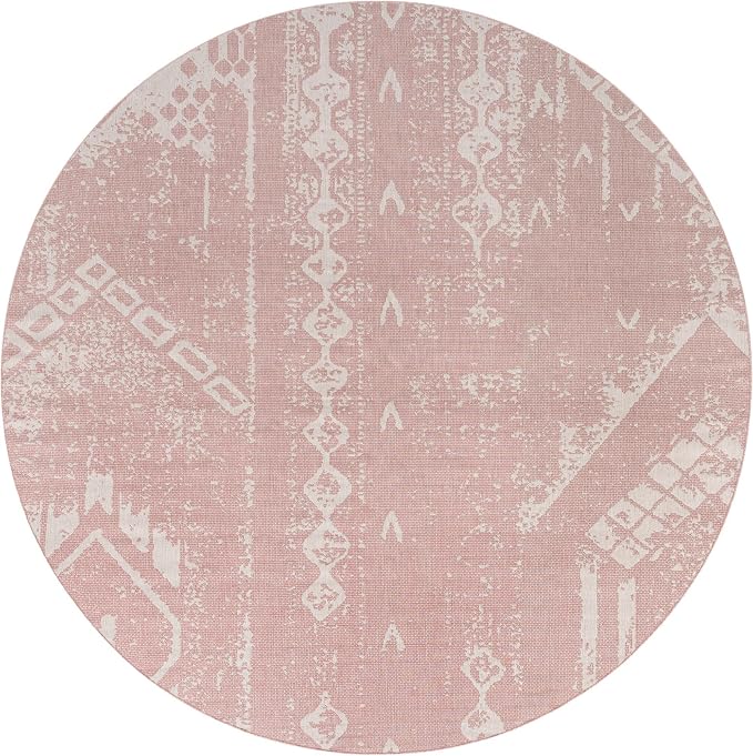 Unique Loom Outdoor Bohemian Collection Area Rug - Anthro (13' Round Pink/Ivory)
