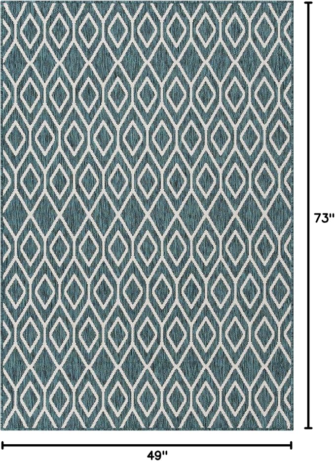 Jill Zarin Outdoor Collection Area Rug - Turks and Caicos (4' x 6' Rectangle Teal/Ivory)
