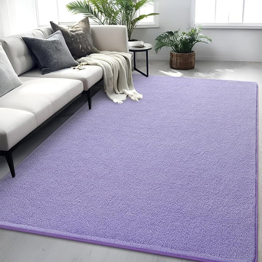 5x7 Lavender Purple Area Rug Modern Aesthetic Minimalist | Washable Memory Foam, Low Pile Non Slip Indoor Carpet for Living Room Bedroom Office Classroom College Dorm Room Home Decor