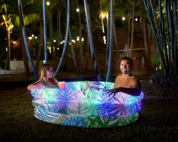 Poolcandy Inflatable Sunning Pools for up to 3 Adults (Illuminated LED Tropical Palms Day & Night Inflatable Sunning Pool)