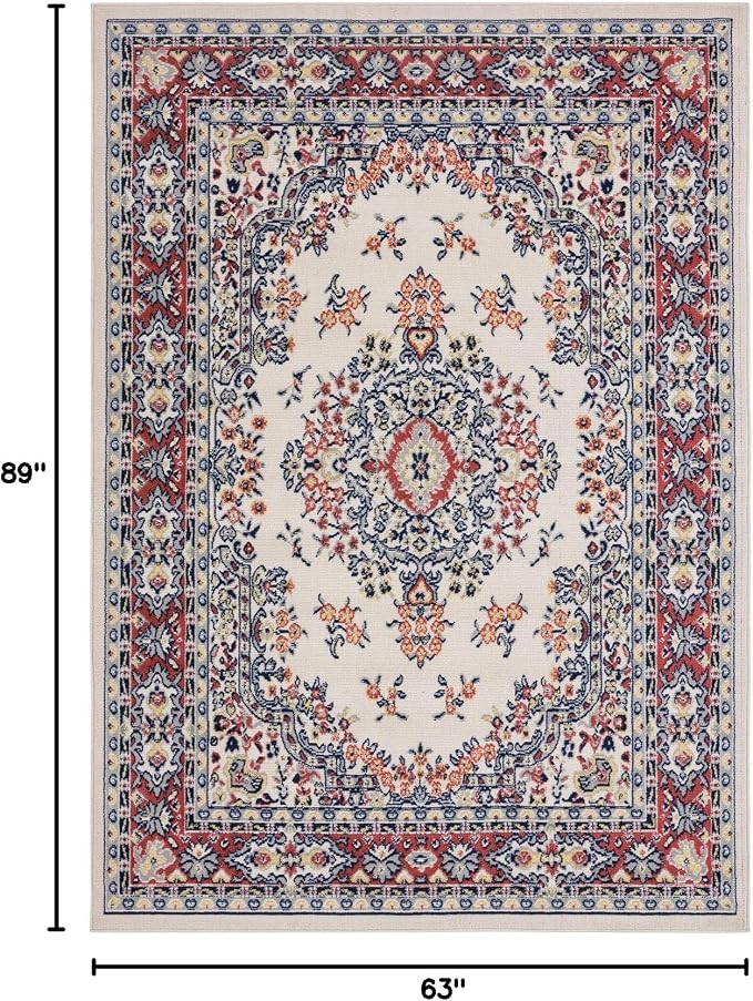 Home Dynamix Premium Sakarya Traditional Medallion Border Area Rug, Ivory/Red, 5'3"x7'5" Rectangle