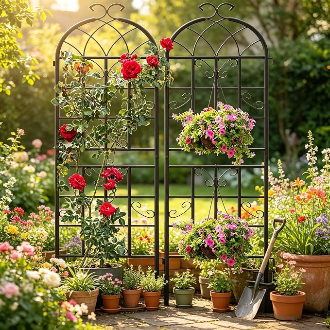 2 Pack 71x20in Garden Trellises, Butterfly Black Metal Coated Rustproof Trellis for Climbing Plants Outdoor, Roses, Vegetables, Vines, Cucumbers
