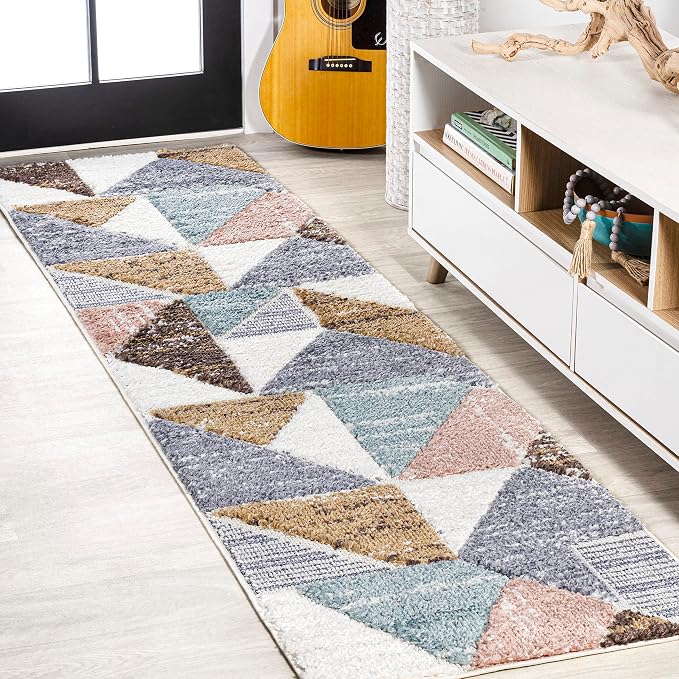 JONATHAN Y Colorblock Carved High-Low Multi Runner Rug 2X8 ft, Aileen Geometric Scandi for Living Room, Bedroom, Kitchen, Office, Easy-Cleaning, High Traffic, Pet-Friendly, Non-Shedding SNT107A-28