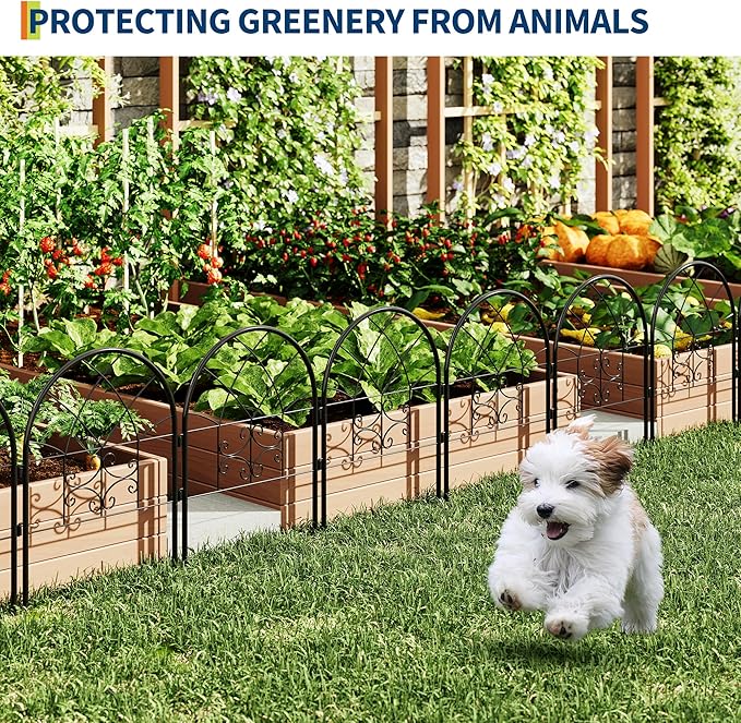 Garvee Decorative Garden Fence Panels 8-Pack, 20"x26" Black Metal Arched Border for Flower Bed Edging, Rustproof No-Dig Animal Barrier for Dogs, Rabbits, Patio & Yard Outdoor Decor