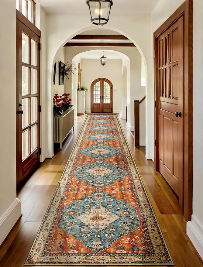 SERISSA 2'6"x18' Washable Non Slip Boho Runner Rug for Hallway | Ultra Soft Vintage Oriental Carpet Low-Pile Tribal Floor Carpet for Kitchen Bedroom Entryway Bathroom Laundry Room
