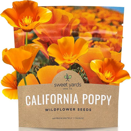California Orange Poppy Wildflower Seeds - Bulk 1 Ounce Packet - Over 20,000 Native Seeds - California State Flower!