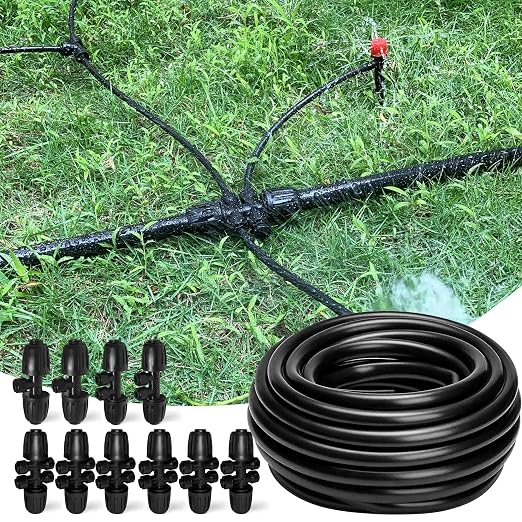 100FT 1/2 Inch Drip Irrigation Tubing with 10 Pack 1/2" to 1/4" Drip Irrigation Fittings, Drip Line Hose & Push-to-Fit 3-Way | 4-Way | 6-Way Splitter Connectors, for Drip Irrigation System