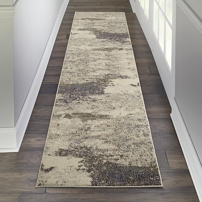 Nourison Home Celestial Ivory Grey 2' x 6' Area Rug - Easy Clean, Non Shedding, Bed Room, Living Room, Dining Room, Kitchen (6' Runner)