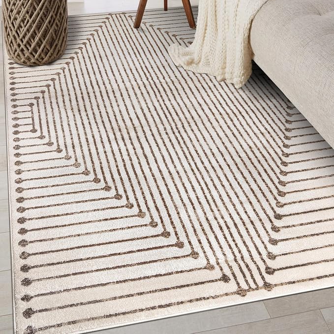 Rugshop Abstract Line Pattern Neutral Decor Area Rug Beige 4' x 6' | Rectangular, Size 4' x 6', Living Room, Bedroom, Dining Room, Home Office, Kitchen, Entryway, Hallway, Nursery, Kids Room