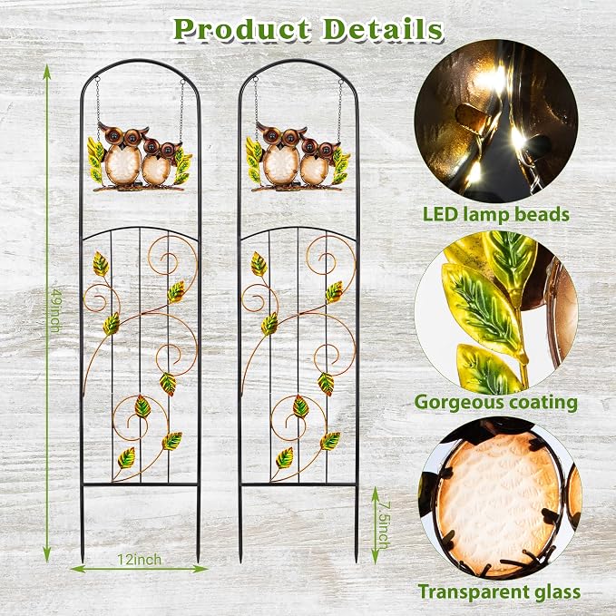 Solar-Powered Iron Plant Trellis with Lights,Voumsil Outdoor Garden Climbing Plant Support, Weatherproof Metal Stake for Vine Roses, Decorative Solar Lighting for Patio, Yard (Metallic Color 2 PCS)