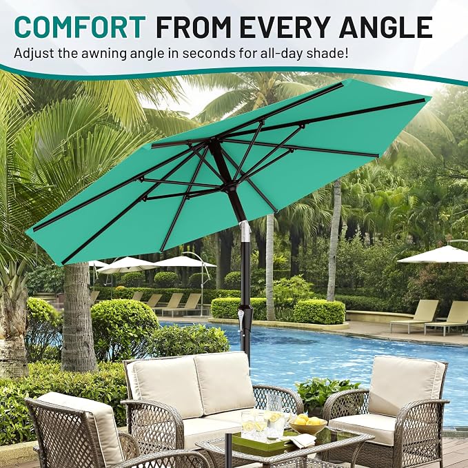 AreShark 10 FT Patio Umbrella for Outdoor, Outdoor Table Umbrella with Push Button Tilt and Crank, Outdoor Patio Umbrellas with 8 Sturdy Ribs for Market, Garden, Pool (Aqua Sky)
