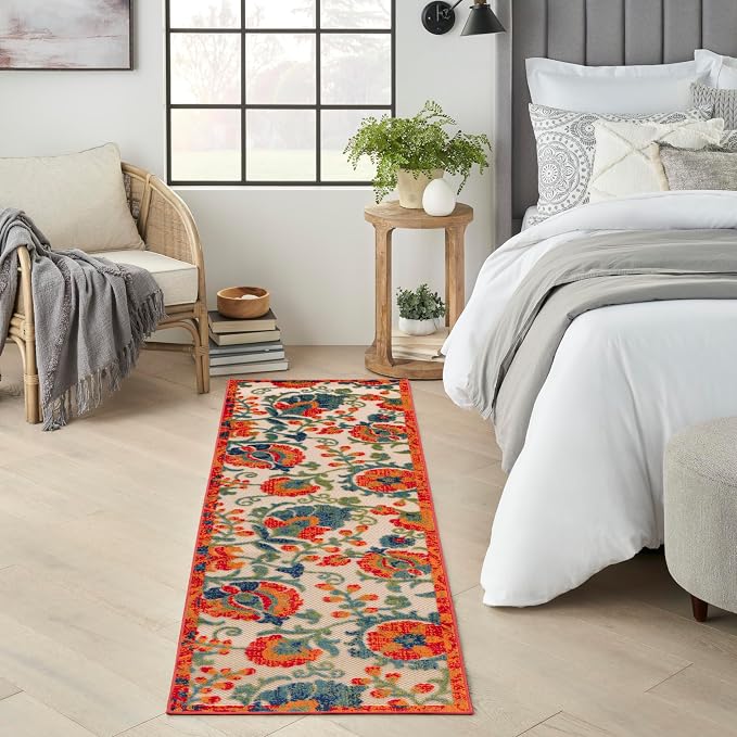 Nourison Home Aloha Red Multicolor 2'3" x 8' Area Rug - Easy Clean, Non Shedding, Bed Room, Living Room, Dining Room, Kitchen (8' Runner)