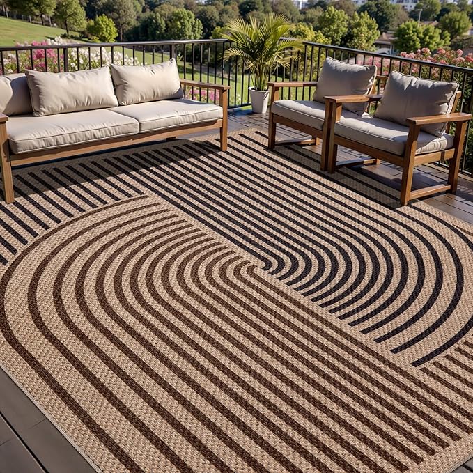 Tangsoo Rainbow Easy Jute Rug 6x9 Washable Area Rugs for Living Room,Black Brown Non Slip Indoor Outdoor Carpet,Farmhouse Modern Office Mat for Backyard Dining Room Patio Bedromm