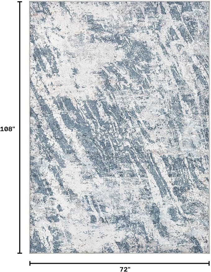 DMOYEST 6x9 Area Rug for Living Room Washable Abstract Indoor Carpet | Neutral Modern Low Pile Rugs Kid & Pet Friendly Soft Thin Carpet for Bedroom Dining Room and Office - Blue Light
