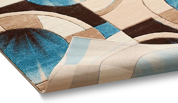 Well Woven Ruby Geometric 2x7 Runner Blue & Grey Vibrant Modern Contemporary Hand Carved Sunburst Design Perfect for Hallways & Entryways Plush Easy-Care Easy-to-Clean