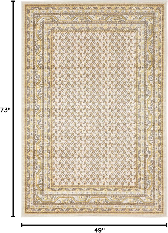 Unique Loom Williamsburg Collection Traditional Border with Dotted Center Area Rug, Rectangular 4' 0" x 6' 0", Beige/Yellow