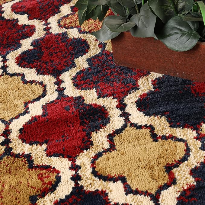 SUPERIOR Modern Indoor Area Rug, Non Slip Rug, 5'x8', Red Blue | Geometric Design Floor Décor, Easy Care High Traffic Areas Living Dining Room, Bedroom, Office, Entryway, Viking Collection