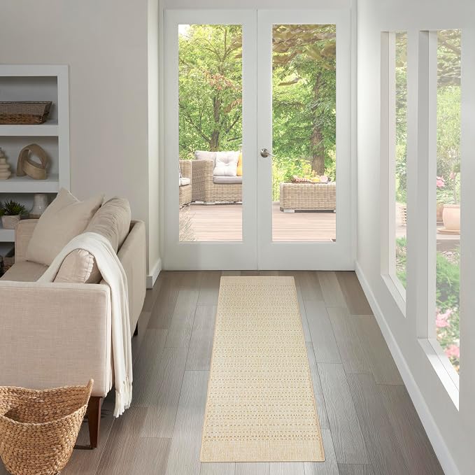 Nourison Home Tulum Cream 2'2" x 8' Area Rug - Easy Clean, Non Shedding, Bed Room, Living Room, Dining Room, Kitchen (8' Runner)