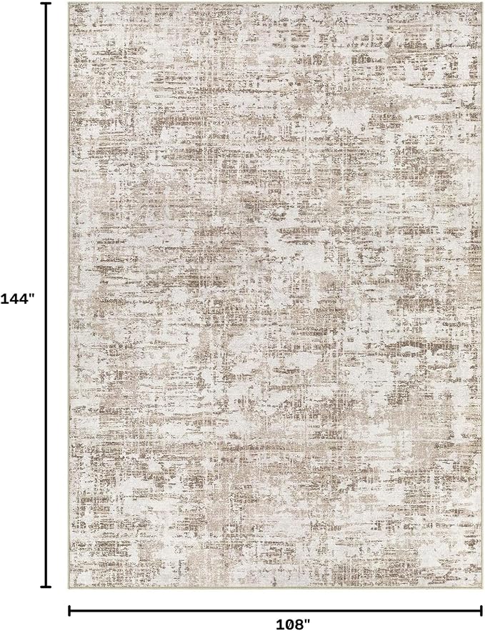 Nakagishi 9X12 Abstract Washable Area Rugs for Living Room-Brown-02 | Modern Non-Slip Silicone Backing Low Pile Soft Carpet for Bedroom Dining Decor Ideal for Families with Kids and Pets