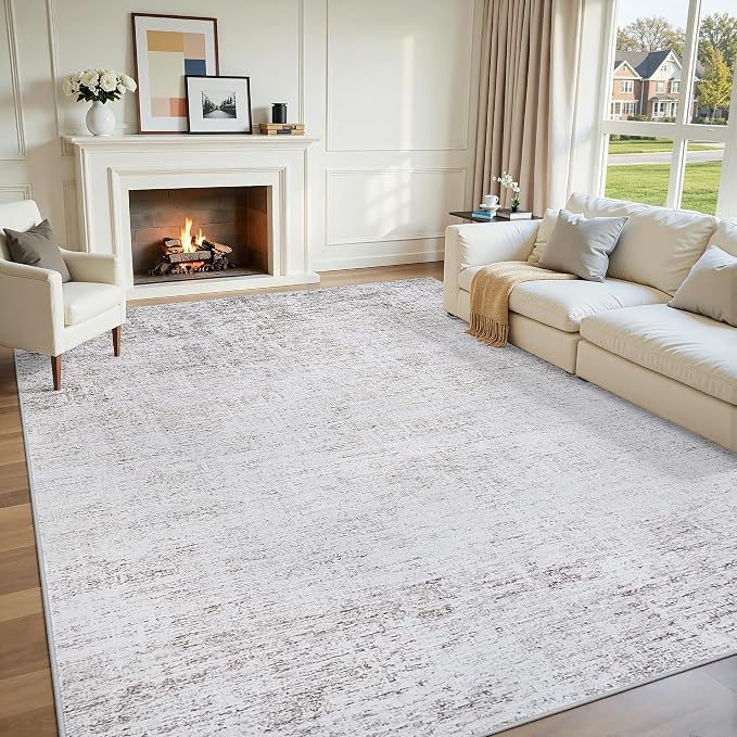 Washable 6x9 Abstract Grey White Area Rugs for Living Room | Large Modern Neutral Rugs Soft Non Slip Stain Resistant Low Pile Carpet Dining Room Bedroom Indoor Nursery Home Office