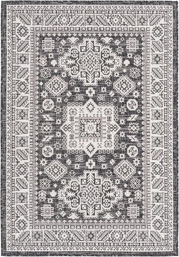 Unique Loom Outdoor Aztec Collection Area Rug - Chalca (4' 1" x 6' 1" Rectangle, Charcoal Gray/ Ivory)