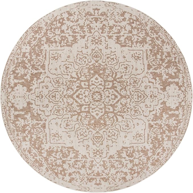 Unique Loom Jill Zarin Outdoor Collection Area Rug - Dubai (13' Round, Beige/ Brown)