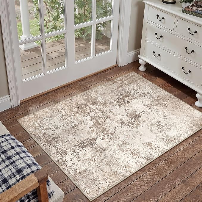 2x3 Brown Modern Abstract Washable Area Rug for Entryway | Low Pile, Non Slip, Modern Abstract Style, Soft Indoor Rug for Entryway, Kitchen, Bathroom, Door Mat, Home Decor