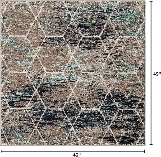 Unique Loom Trellis Frieze Collection Area Rug - Geometric (4' Square, Blue Multi/ Ivory)