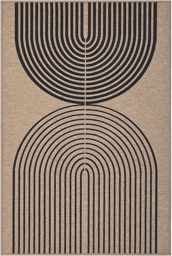 GarveeHome Modern Rainbow 8x10 Easy Jute Rug for Living Room Indoor Outdoor Patio Farmhouse, Contemporary Neutral Non Slip Non Shedding Carpet for Bedroom Backyard Dining Room