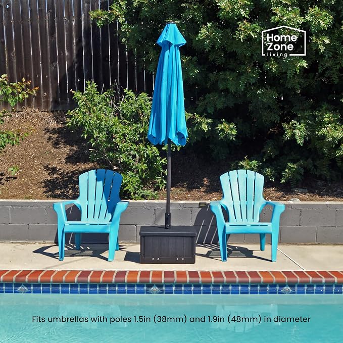 Home Zone Living 119lbs 21" Square Heavy Duty Planter Umbrella Base, 11 Ft | Rolling Wheels & Water Weight Bag for Patio Pool Backyard, Convertible as Table or Planting Box, Supports Up to 11 Ft