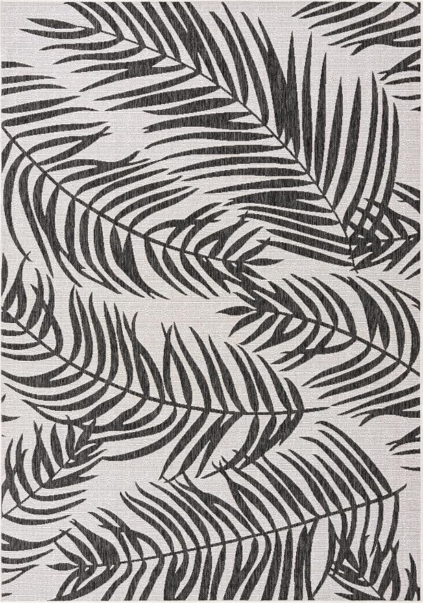 Unique Loom Outdoor Botanical Collection Area Rug - Palm (7' 1" x 10' Rectangle, Charcoal Ivory/ Gray)