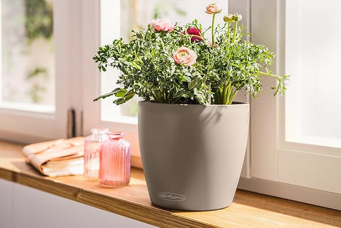 Lechuza Classico Color 28 Sand Brown, Self-Watering Round Planter, D11 H10.2 in